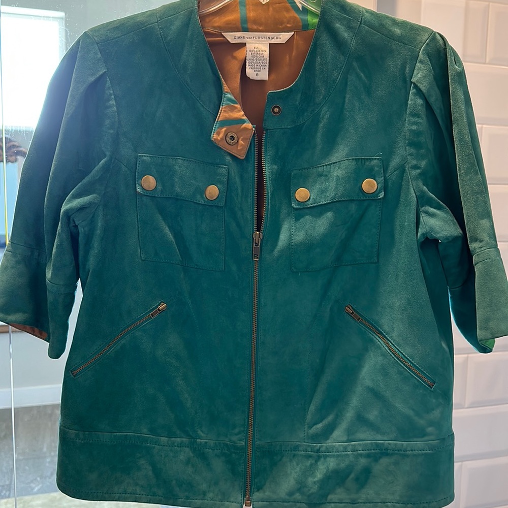 Diane von Furstenberg Suede 8 Jacket Teal Green